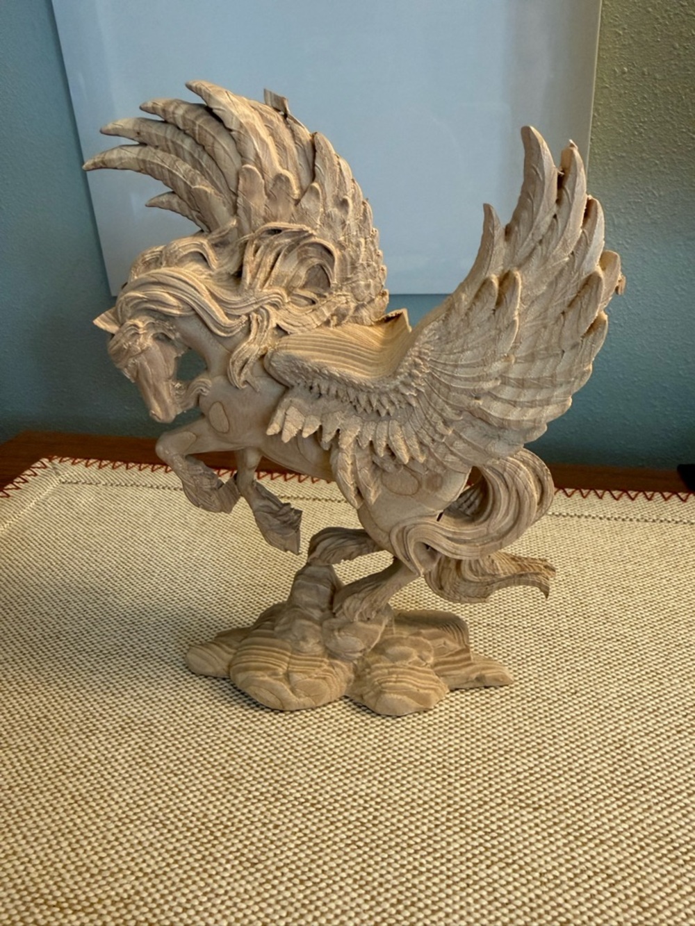 Hand-Carved Pegasus Figurine - Natural Wood Tone Home Accent